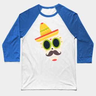 Halloween Skull with Sombrero and Mustache Baseball T-Shirt